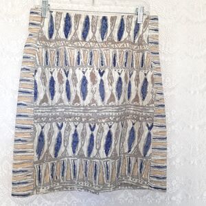 Nic+zoe size 6 blue/yellow/grey abstract pencil skirt